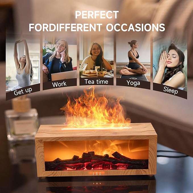 Fireplace Flame Air Diffuser Humidifier,7 Colors Aromatherapy Essential Oil Diffuser,Ultrasonic Aroma Humidifier with Timer for Home,Bedroom,Office,Yoga - Bloomnest