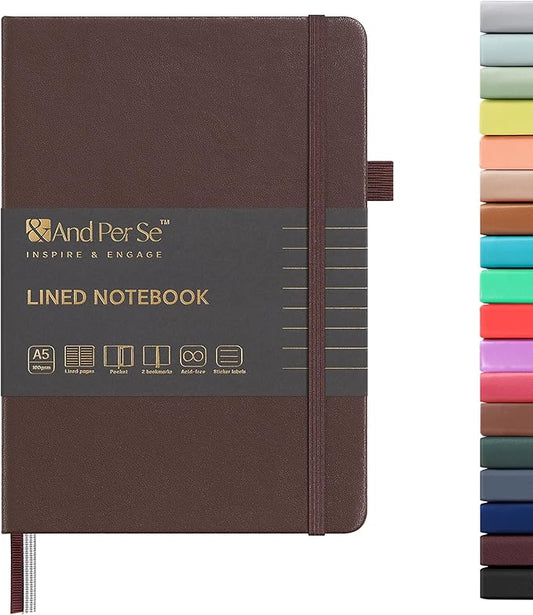 &And Per Se Lined Journal Notebook, 160 Pages, A5 5.7 x 8 inches College Ruled Thick Paper Notebook Journals for Writing, Hardcover Notebooks for Women Men Office School (1 Pack, Chocolate)
