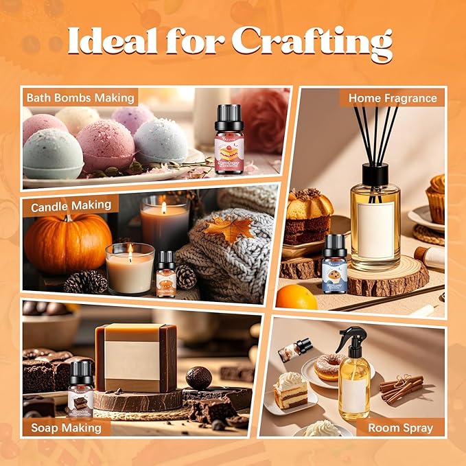 Bakery Essential Oils Set,Premium Fragrance Oil for Diffusers, Scents for Candle & Soap Making, Pumpkin Pie, Cream Vanilla, Gingerbread,Cinnamon Sugar Donut and Cake More 10x5ml,Aromatherapy Oils - Bloomnest