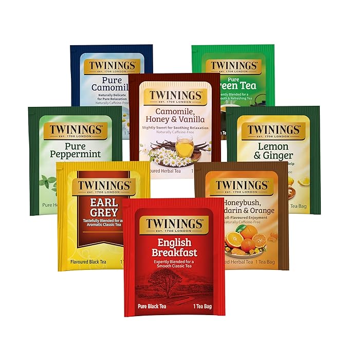Twinings 48 Tea Bags Herbal Variety Pack – 8 Flavors Individually Wrapped, Mix of Black, Green, and Herbal Teas, Perfect Tea for Any Occasion - Bloomnest