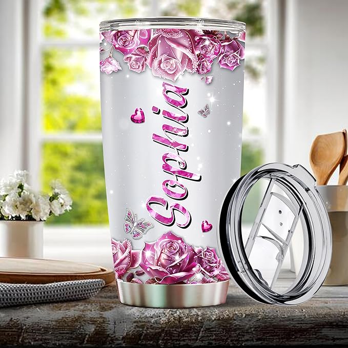 Personalized Butterfly Coffee Mugs For Girls Mom Women Adults Butterflies Lovers Water Bottle Travel Mug Mothers Day Birthday Christmas Valentine 20oz Stainless Steel Cup With Lid - Bloomnest