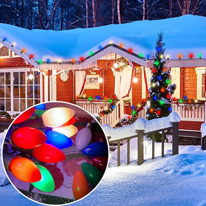 SUNSGNE 25 Pack C7 LED Multicolor Christmas Replacement Light Bulbs for Christmas Indoor Outdoor String Lights, E12/C7 Candelabra Base, 0.6 Watt - Bloomnest
