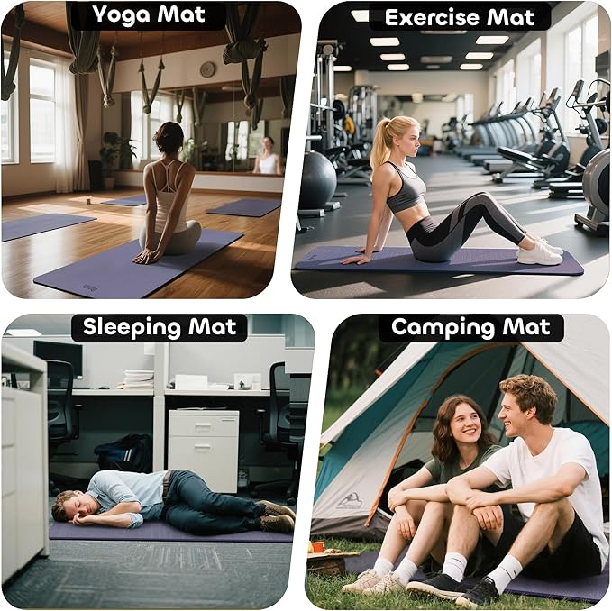 Non-slip TPE Yoga Mat for Women & Men,72"x24" Double-Sided Workout Mat for Home Gym Pilates Fitness,1/4 Inch Packable Lightweight Exercise Mat with Strap for Travel,Non Toxic Exercise Floor Mat - Bloomnest