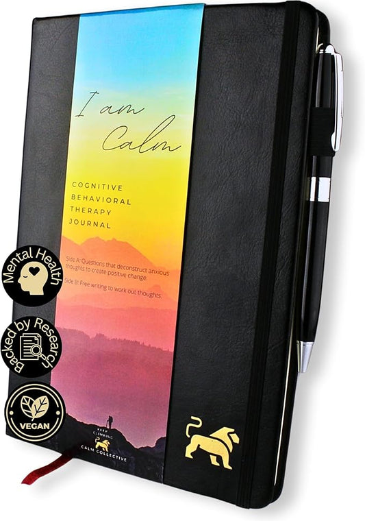 Calm Collective Guided CBT Anxiety Relief Journal Kit for Mental Health Therapy with Free Pen Included, Mindfulness Self Care Prompts, Gratitude & Habit Tracker, Wellness Gift Diary Notebook CalmCollective