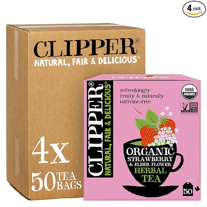 Clipper Tea Strawberry & Elderflower Herbal Tea – Caffeine Free, USDA Organic, Great Hot or Iced – Refreshingly Fruity, Natural, Fair & Delicious – 200 Tea Bags - Bloomnest