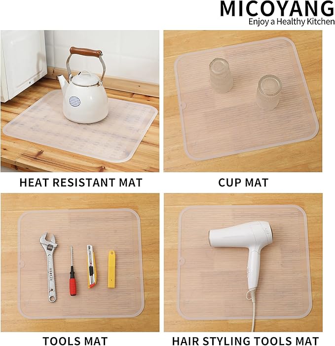 Silicone Dish Drying Mat for Multiple Usage,Easy clean,Eco-friendly,Heat-resistant Silicone Mat for Kitchen Counter or Sink,Refrigerator or Drawer Liner Translucent 2XL 24 inches x 18 inches - Bloomnest