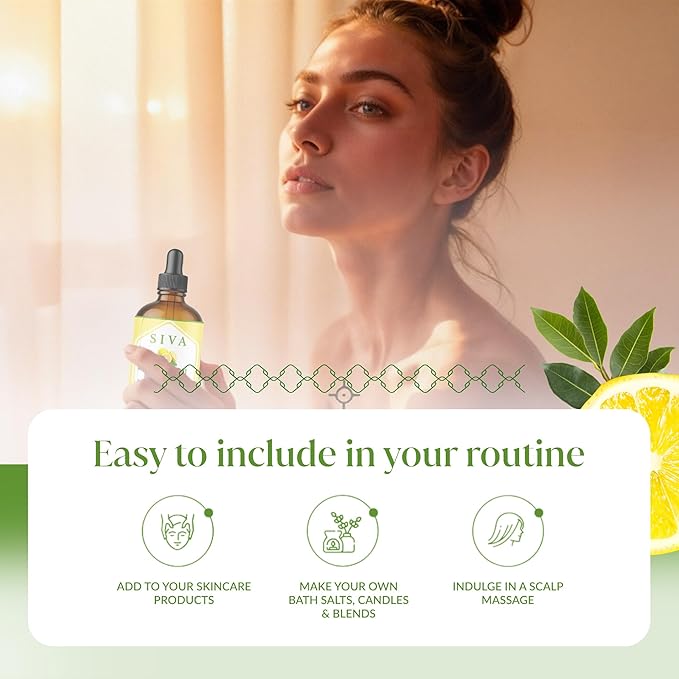 Siva Lemon Essential Oil - 4 Fl Oz – 100% Natural Lemon Oil - for Diffuser, Face, Skin Care, Aromatherapy, Hair Care, Scalp and Body Massage - with Dropper - Bloomnest