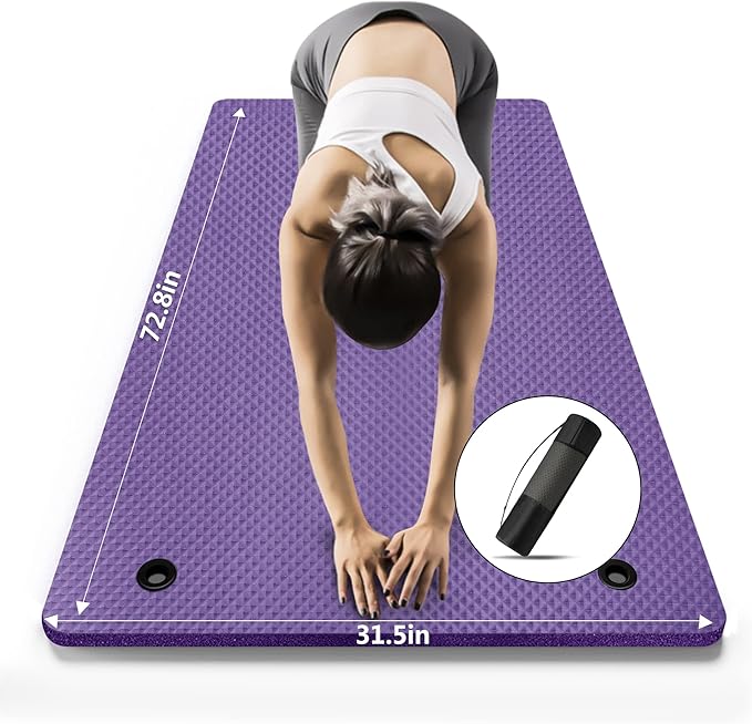 LFS Yoga Mat 72.8" x 31.5" x 2/5 inch Thick With Strap and Bag, Extra Wide Workout Mat for Women and Men, Non Slip Exercise Mat for Home Outdoor Yoga, Pilates, Stretching, Floor & Fitness Workouts - Bloomnest