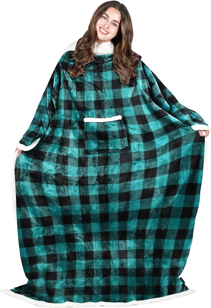 Tirrinia Sherpa Wearable Blanket With Sleeves, Full Body Throw Reading Wrap TV Blankets - Bloomnest