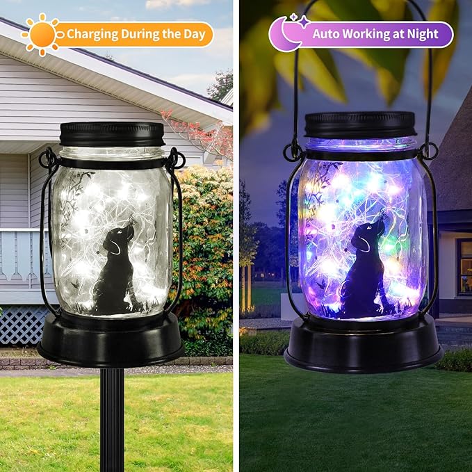 kyoryuger Dog Solar Colorful Lanterns Dog Lover Gifts for Women Men Dog Lovers Gifts Hanging Dog Lanterns with Stake for Yard Lawn Garden Decor Waterproof Dog Lights Torches - Bloomnest