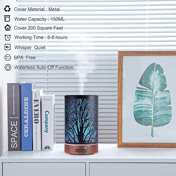 Essential Oils Diffuser for Home,150ML Aromatherapy Diffuser,Birthday Gifts for Women mom,Metal Cool Mist Humidifier with 7 Colors Lights Waterless Auto Off Air Diffusers(Tree) - Bloomnest