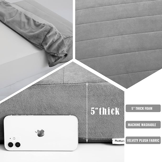MeMoreCool Square Floor Pillow Seating for Adults Kids, Large Meditation Cushion Floor Pillow with Thick Foam & Soft Tufted Cover, Washable Big Pillow Seat Floor Cushion for Sitting Yoga, 22" Grey - Bloomnest