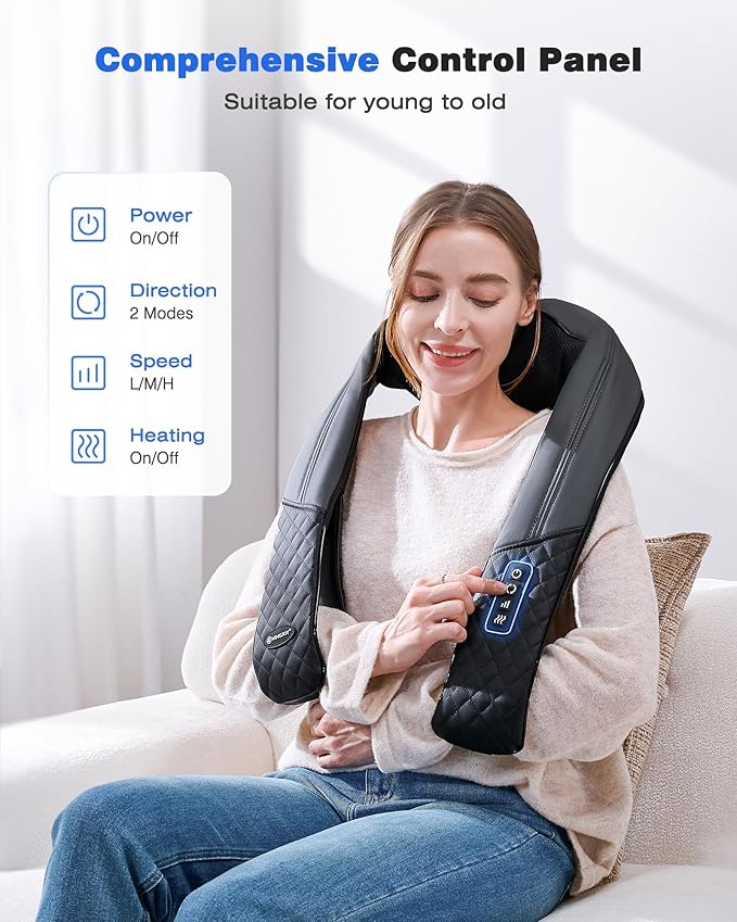 KINGJOY Neck and Shoulder Massager with Heat, 2025 Upgarded 4D Shiatsu Neck and Back Massager with 16 Massage Nodes for Back, Shoulder, Legs, Pain Relief & Tension Relief, Gifts for Women/Men/Mom/Dad