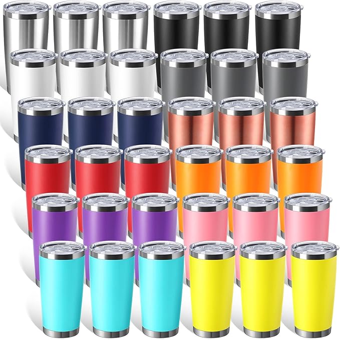 Sieral 36 Packs Stainless Steel Tumbler Bulk with Lid Vacuum Double Wall Insulated Travel Coffee Mug Powder Coated Tumbler Cup for Graduation Wedding Christmas Birthday Party(Mixed, 20 oz) - Bloomnest