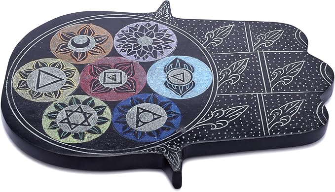 Ajuny Hamsa Hand Incense Holder for Sticks Soapstone Stick Burner and Ash Catcher Hand-Carved Spiritual Decor Meditation Yoga Desk Accessories Home & Office Decor Gift (7.5x6 Inches)