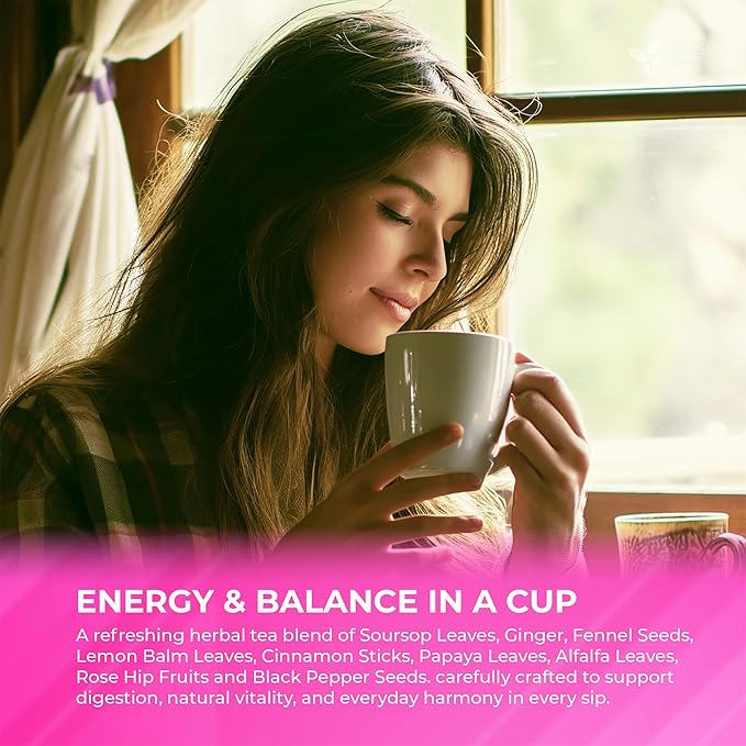 FreshDrinkUS, Premium Happy Belly Tea | 135 Tea Bags | Herbal Tea Blend with Soursop Leaves, Ginger, Fennel Seed, Lemon Balm, Cinnamon, Papaya Leaves & Rose Hip – Naturally Caffeine Free. Sugar Free - Bloomnest