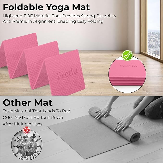 Foldable Yoga Mat, 6mm Thick, Lightweight, Anti-Slip, and Easy to Store – Perfect for Travel, Yoga, Pilates, Home Workouts, and Floor Exercises - Bloomnest