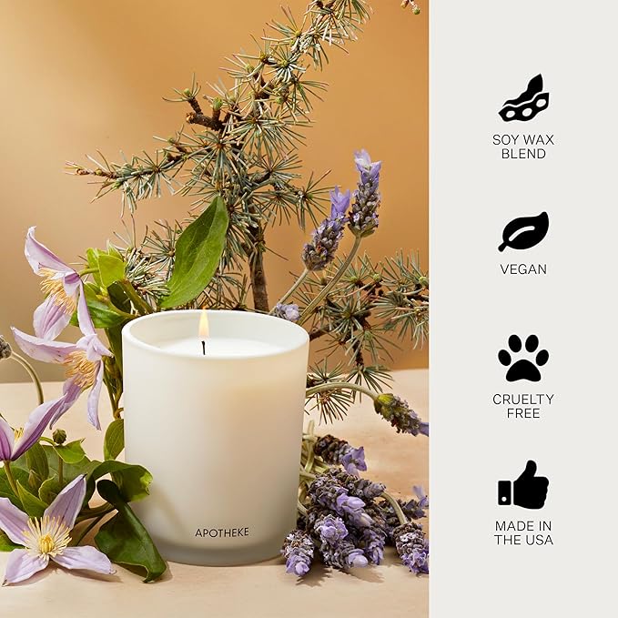 Apotheke Signature Scented Candles for Home, Hinoki Lavender - 10.5 oz - Soy Wax, Non Toxic, Large Jar White - Luxury Candle Gifts for Women & Men - Hinoki Cypress, Lavender, and Lotus Flower - Bloomnest