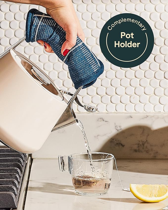 Caraway 2 Quart Whistling Tea Kettle - Durable Stainless Steel Tea Pot - Fast Boiling, Stovetop Agnostic - Non-Toxic, PTFE & PFOA Free - Includes Pot Holder - Mist - Bloomnest