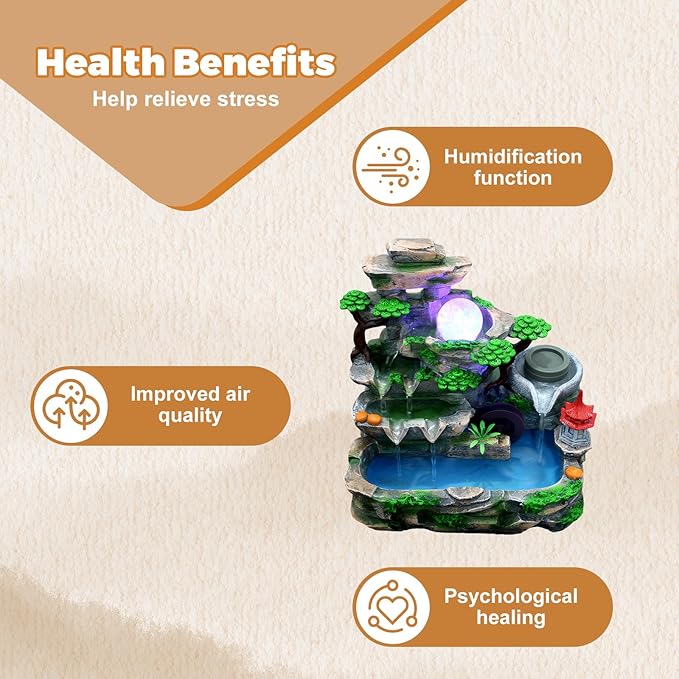 Indoor Rockery Waterfountain, Rockery Tabletop Fountains Desktop Fountain Waterfall with Atomization Effect Water Fountain Tabletop Fountain Ornament for Home Office Bedroom Decoration