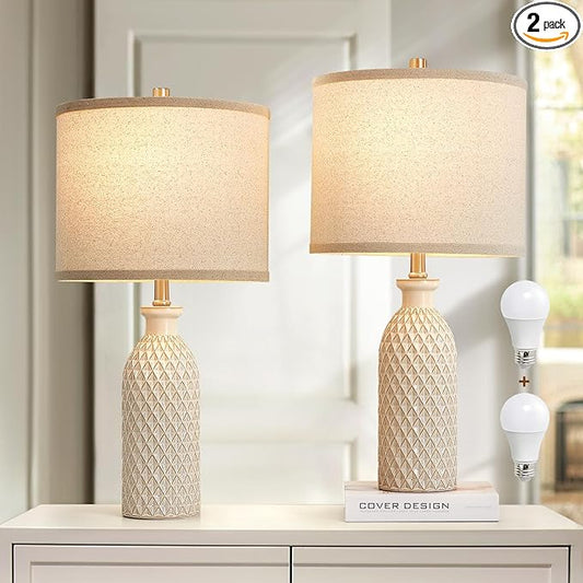 Luvkczc Ceramic Table Lamps Set of 2, Farmhouse 24.8" Bedside Lamps with 3-Color Temperature, Modern Nightstand Lamp Desk Reading Lamp for Bedroom, Living Room, Office, 2 Bulbs Included - Bloomnest