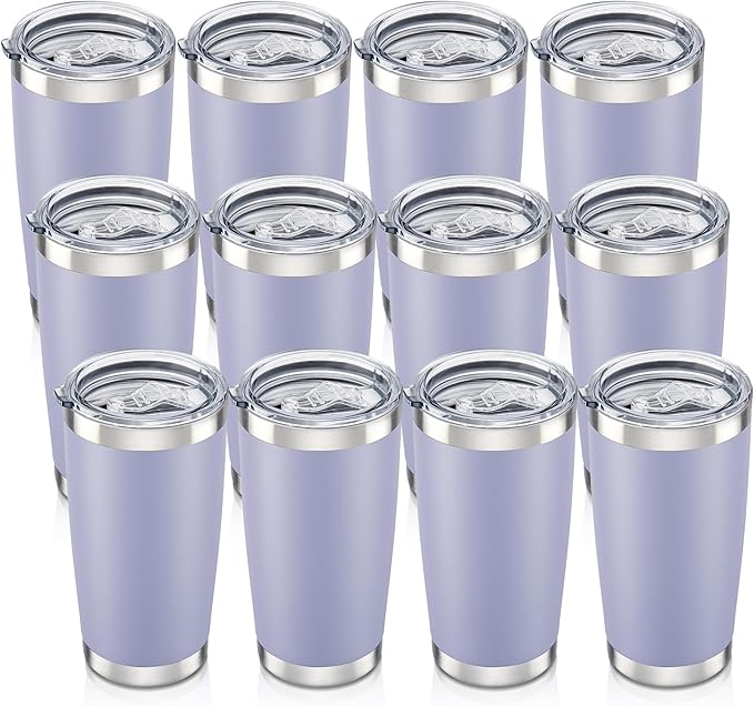 20 oz Tumbler with Lid Stainless Steel Insulated Tumblers Bulk Double Wall Vacuum Cups Powder Coated Travel Mug Keep Drinks Cold and Hot, Cosmic Lilac, 12 Pack