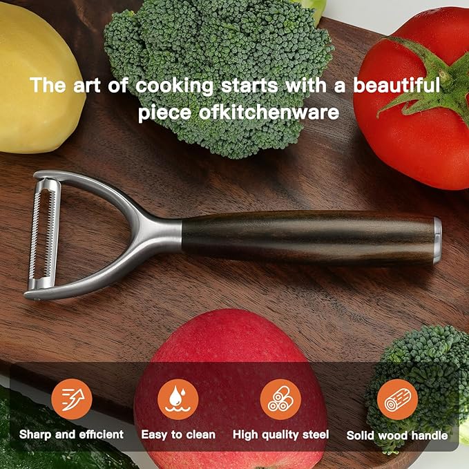 Serrated Blade Premium Y Type 304 Stainless Steel Multifunctional Kitchen Peeler Real Wood Handle Ultra Sharp Blade Vegetable Potato Apple（Agarwood） - Bloomnest