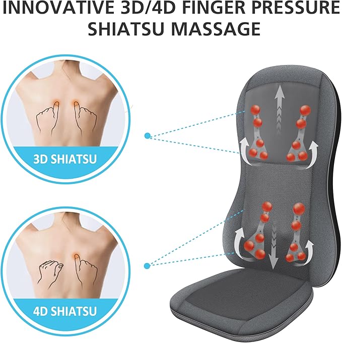 COMFIER Shiatsu Full Back Massager,Massage Chair Pad with Heat,2D/3D Massage Seat Cushion,Chair Massager with 10 Shiatsu Nodes, Rolling Kneading Chair Pads for Lower Back,Gift for Men,Women - Bloomnest