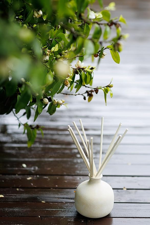 BLUEME Happiness-Yuzu & Ginger, 16.91 Fl Oz Wellness Diffuser, Contains Essential Oil, Sustainable, Hand Finished, Premium, Luxury Ceramic, Natural Rattan Reeds