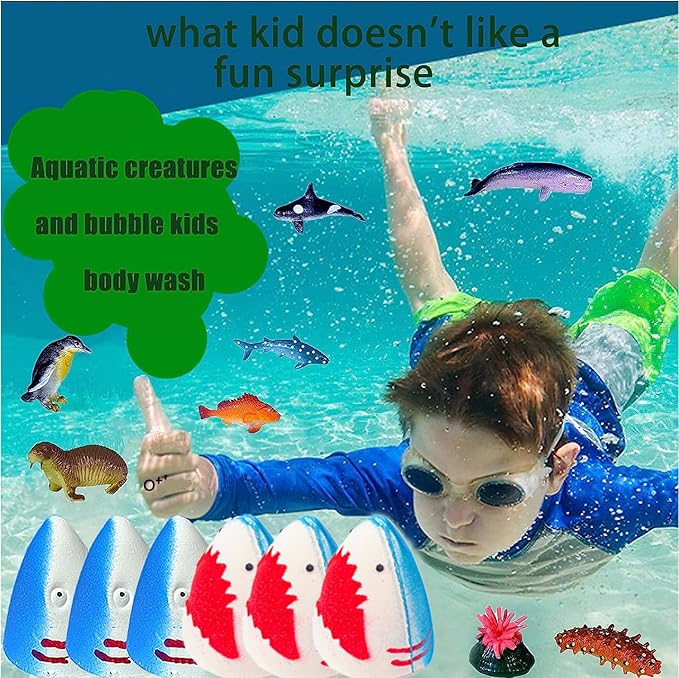 Kids Bath Bombs with Surprise Inside,4 Pack Marine Shark Bath Bomb for with Ocean Sea Animals for Girls Boys Toddlers, Safe Natural & Organic - Bloomnest