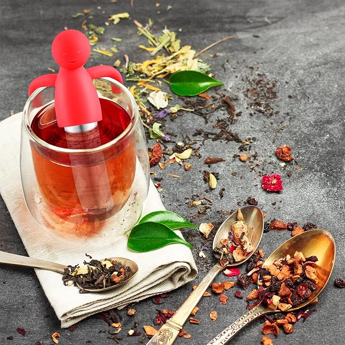 2 Pieces Tea Infuser for Loose Tea Cute Fine Mesh Tea Strainer Stainless Steel Tea Filter Ball Tea Diffuser Steeper for Teacups Teapots (Pink, Red)