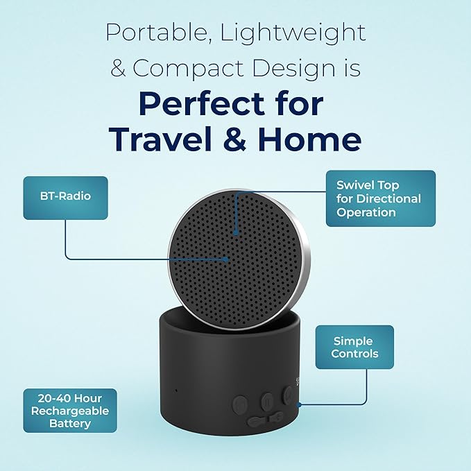 Adaptive Sound Technologies LectroFan Micro 2 - Portable Bluetooth Speaker & White Noise Machine - Compact Sound Machine for Travel - 11 Non-Looping Sounds for Sleep Support - Black - Bloomnest