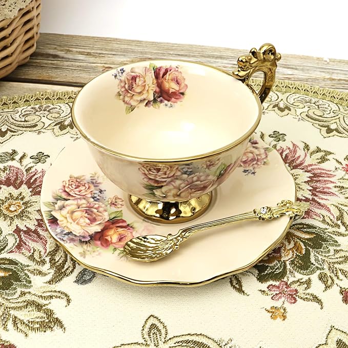 fanquare 15 Pieces British Porcelain Tea Set, Floral Vintage China Coffee Set, Wedding Tea Service for Adult, Big Tea Cup - Bloomnest