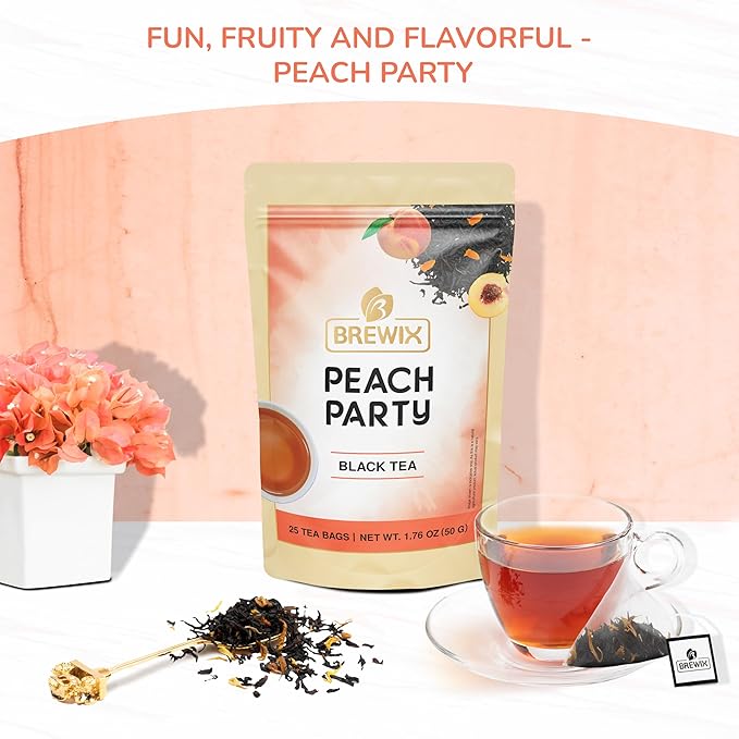BREWIX, Peach Black Tea (25 Pyramid Bags) | Premium Black Tea with Peach | Floral & Refreshing | Iced or Hot | Caffeinated And Sugar-Free - Bloomnest