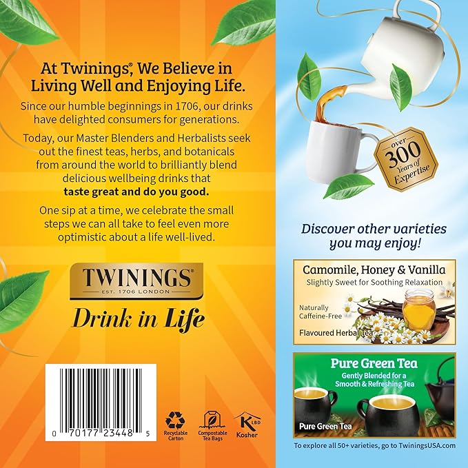 Twinings Pure Camomile Herbal Tea Individually Wrapped Bags, 100 Count (Pack of 1), Delicate for Pure Relaxation, Naturally Caffeine-Free, Enjoy Hot or Iced, 100 Teabags - Bloomnest