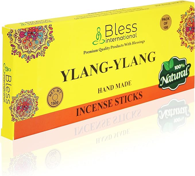 Bless-YLANG-YLANG 100%-Natural-Handmade-Hand-Dipped-Incense-Sticks Organic-Chemicals-Charcoal-Free Purification-Relaxation-Positivity-Yoga-Meditation Best-Woods-Scent (100 Sticks(5.25 OZ)) BlessInternational