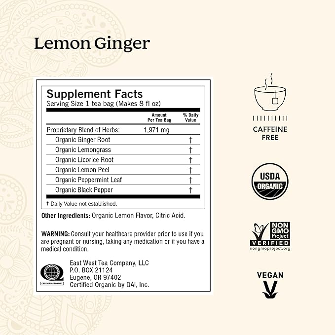 Yogi Tea Lemon Ginger Tea - 16 Tea Bags per Pack (6 Packs) - Organic Ginger Root Tea to Support Healthy Digestion - Includes Lemongrass, Lemon Flavor, Licorice Root, Lemon Peel & More - Bloomnest