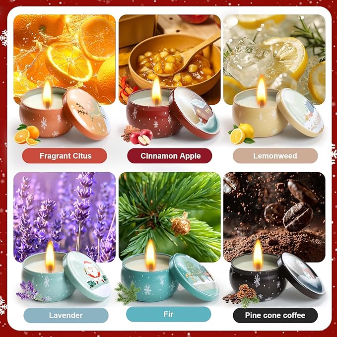 6 Pack Christmas Scented Candles with Natural Soy Wax, Long Lasting Aromatherapy Soy Candles for Home Scented, Christmas Candles Gift Set for Women & Friends - Bloomnest