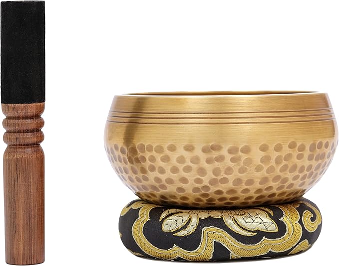 Tibetan Singing Bowls Set~ Meditation Sound Bowl hand Hammered in Nepal For Yoga, Meditation, Mindfulness, Healing & Chakra balancing~ (4 inch (Black Cushion)) - Bloomnest