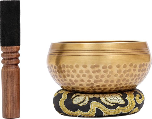 Tibetan Singing Bowls Set~ Meditation Sound Bowl hand Hammered in Nepal For Yoga, Meditation, Mindfulness, Healing & Chakra balancing~ (4 inch (Black Cushion)) - Bloomnest