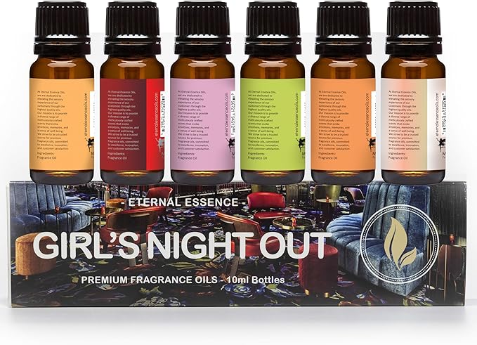 Eternal Essence Oils Girl's Night Out Set of 6 Premium Fragrance Oils - Includes Strawberry Champagne, Pina Colada, Secret Crush, Margarita, Amber Romance, and Cabernet & Neroli Scented Oils - 10ML - Bloomnest
