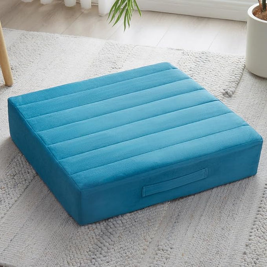 22 inches Floor Pillow for Adults - Large Meditation Cushion with Thick Foam & Soft Tufted Cover - Premium Outdoor Square Floor Cushion Seat - Yoga Pillow for Sitting On Floor - Peacock Blue - Bloomnest