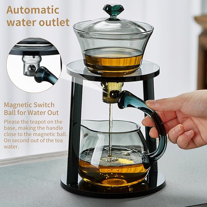 Magnetic Glass Teapot Tea Pot With Magnetic Ball, 12 OZ Drip-Teapot With Infuser, Kungfu Tea Set, Semi-Automatic Glass Turkish Tea Set 350ML - Bloomnest
