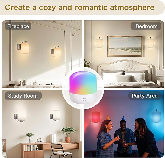 Wireless Wall Sconces Set of 2, Rechargeable Battery Operated Wall Lights with Remote, Dimmable Magnetic LED Bulbs,12 RGB Colors and Timer, Cordless Sconces for Bedroom Living Room (Silver) - Bloomnest
