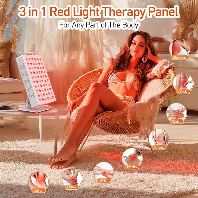 Red Light Therapy Panel 5 Wavement 60 Dual Chip LEDs 630+660+810+830+850nm Red and Near Infrared Lamp Therapy Device 100W with Timer & Stand for Body Pain Relief Face Skin Health Sleep White Bloomnest