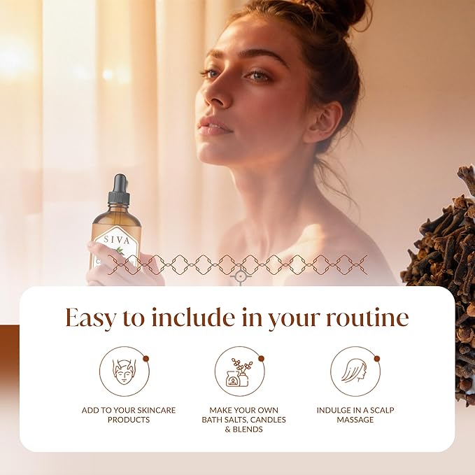 Siva Clove Bud Essential Oil - 4 Fl Oz – 100% Natural Clove Oil - for Diffuser, Face, Skin Care, Aromatherapy, Hair Care, Scalp and Body Massage - with Dropper - Bloomnest