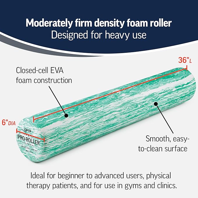 OPTP PRO-ROLLER Standard Density Foam Roller - Durable Roller for Back Massage, Deep Tissue Foam Roller Exercises, Stretching, Fitness, Yoga and Pilates - 36 Inches by 6 Inches, Green - Bloomnest