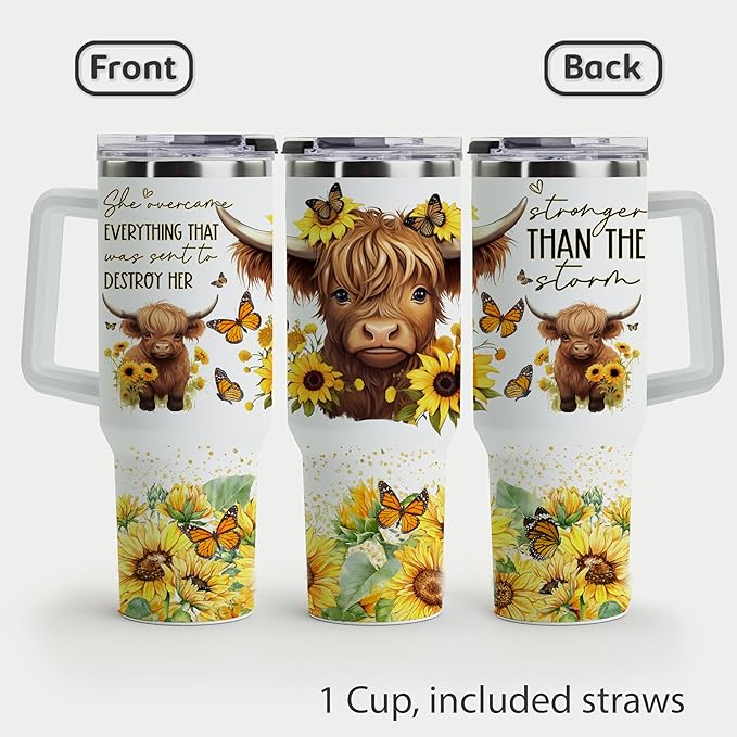 Highland Cow Gifts for Women - Highland Cow Tumbler Cup - Birthday Gifts for Female Farmers & Cowgirls - 40 Oz Tumbler with Handle & Straw - Bloomnest