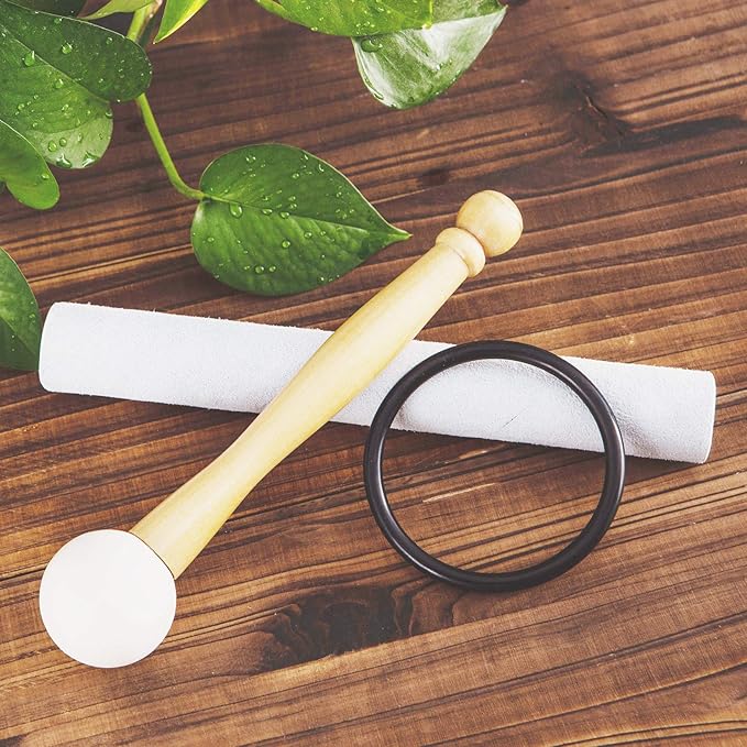 Leize Quartz Crystal Singing Bowl D Note Sacral Chakra Navel Chakra White 8" with Heavy Duty Carrying Case Suede Striker