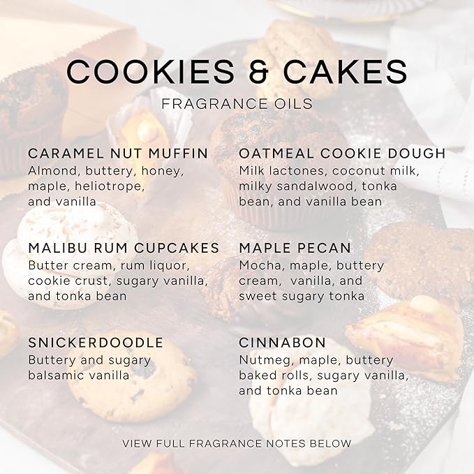 Eternal Essence Oils Cookies & Cakes Set of 6 Premium Fragrance Oils - Includes Caramel Nut Muffin, Oatmeal Cookie Dough, Malibu Rum Cupcakes, Maple Pecan, Snickerdoodle, and Cinnabon - 10ML - Bloomnest